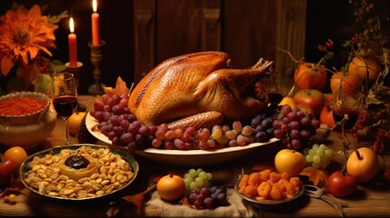 Obraz na płótnie Canvas Cartoon promotional illustrations of pumpkins and turkeys celebrating Thanksgiving.generated with AI