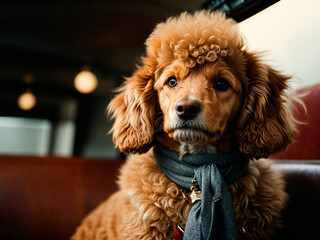 poodle dog in a cafe