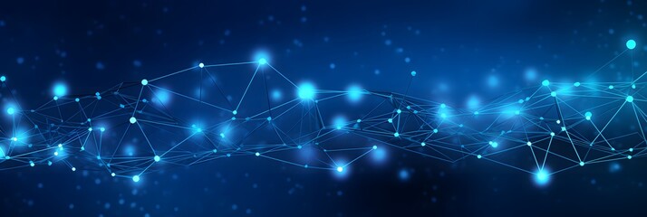 Fototapeta premium Abstract connected dots on bright blue background.
