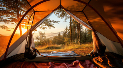 A camping tent in a nature hiking spot view
