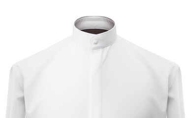 Band Collar White Shirt Isolated On Transparent Background PNG.