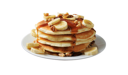Banana pancakes sprinkled with honey. Food. Dessert on a transparent background - Powered by Adobe