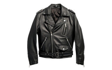 Black Color Biker leather Jacket Isolated On Transparent Background PNG.