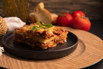 Bolognese tomato sauce traditional lasagna italian food served in a plate
