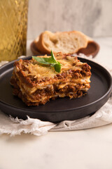 Bolognese tomato sauce traditional lasagna italian food served in a plate