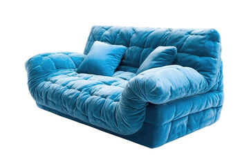 Comfortable blue sofa isolated on transparent background.