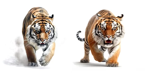Zelfklevend Fotobehang Tiger attack. Illustration with a big cat. Generative AI illustration. © Lunstream