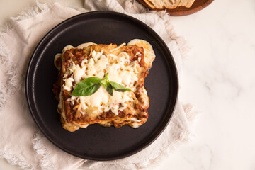 Bolognese tomato sauce traditional lasagna italian food served in a plate