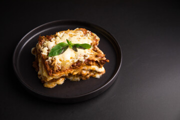 Bolognese tomato sauce traditional lasagna italian food served in a plate