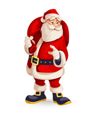 Merry Christmas Santa Claus Cartoon Character with big red Sack of gifts for christmas holiday. Isolated santa cartoon character. Vector illustration.
