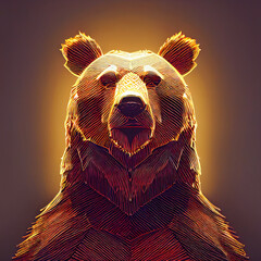 Radiant bear. A masterpiece of luminous graphical artistry in earthy brown and yellow hues - 674598909