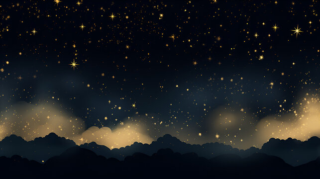 aesthetic seamless gold stars on night sky galaxy background