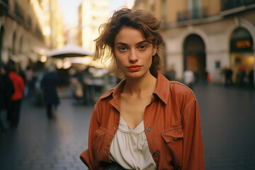 Fashionable Young Woman Exploring Downtown Italy: A Fusion of Modern Style and Timeless Elegacy