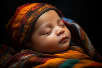 Peaceful Slumber: Newborn Indian Baby with Eyes Closed Sleeping Serenely