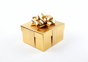 A Golden Christmas gift box isolated on white background
