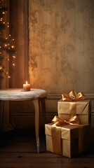 A Singularly Wrapped Gift Box Sitting on a Wooden Table in a Well-Lit Room