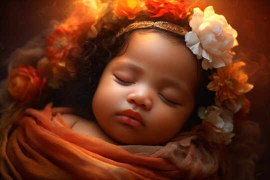 Peaceful Slumber: A Newborn Indian Baby Sleeping Serenely with Eyes Closed