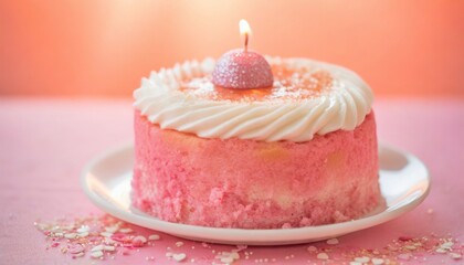 Obraz na płótnie Canvas Small Pink birthday cake with candles