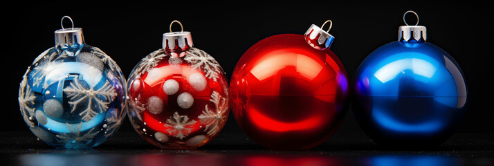 A Festive Display of Red and Blue Christmas Baubles in Artistic Photography