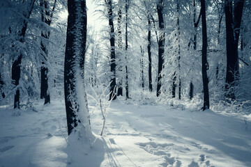 snow in winter woods landscape