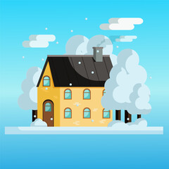Winter house. Flat style