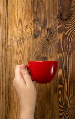 Hand Holds Cup, Empty Red Cup in Hands, Coffee Mug, Teacup, Hot Beverage Mockup