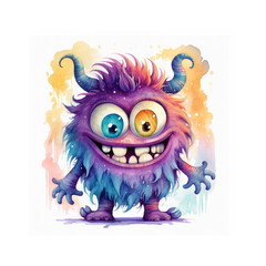 Watercolor cute cartoon weird monster character