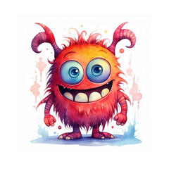 Naklejka premium Watercolor cute red cartoon monster character