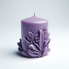 burning purple candle in the  white background