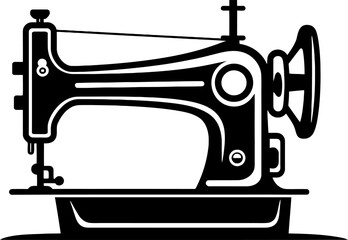 Sewing machine silhouette icon in black color. Vector template for tattoo or laser cutting.