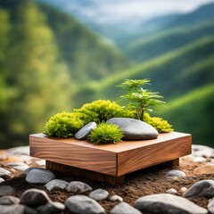 Beautiful japanese bonsai in garden with mountain background