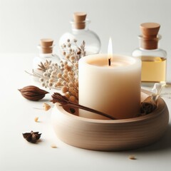 burning  aroma candle on a white background