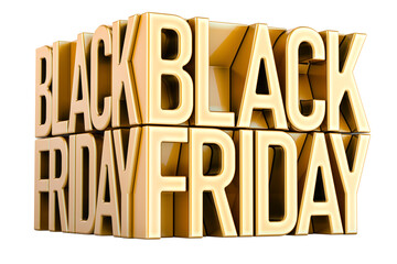 Golden Black Friday inscription. Black Friday, concept. 3D rendering