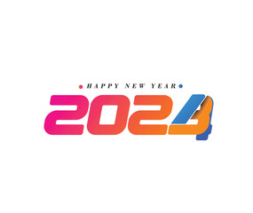 Happy New Year 2024 Text Typography Design Element flyer  banner design.