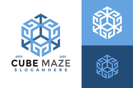 Cube Maze Logo design vector symbol icon illustration