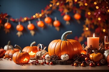 Naklejka na ściany i meble halloween pumpkin and pumpkins