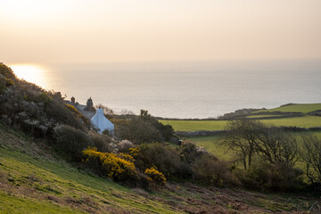 View across countryside in spring at East Prawle, Devon