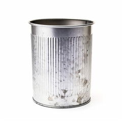 Metal trash bin from paper isolated on white, ai technology