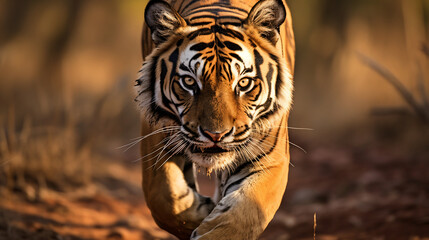 A tigress roaming in Plench National Park on a safari - obrazy, fototapety, plakaty
