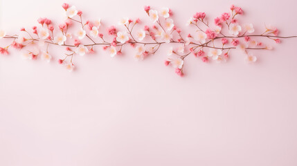 Fototapeta premium Pink cherry blossom in spring, background with copy space.