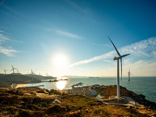 wind turbines on the beach