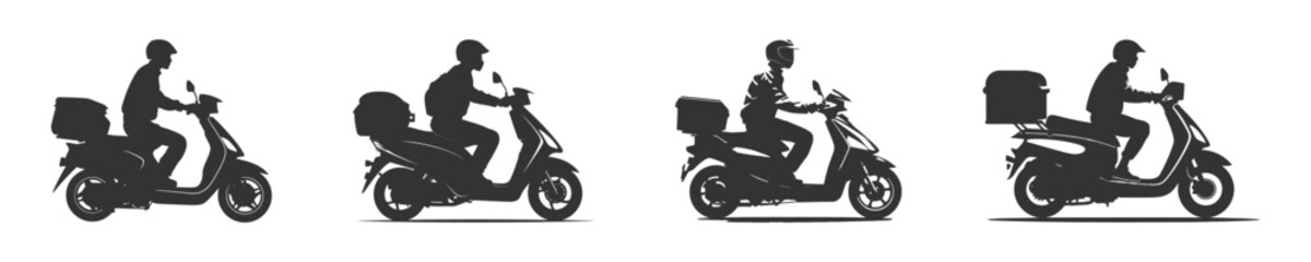 Silhouette of a courier on a scooter. Vector illustration