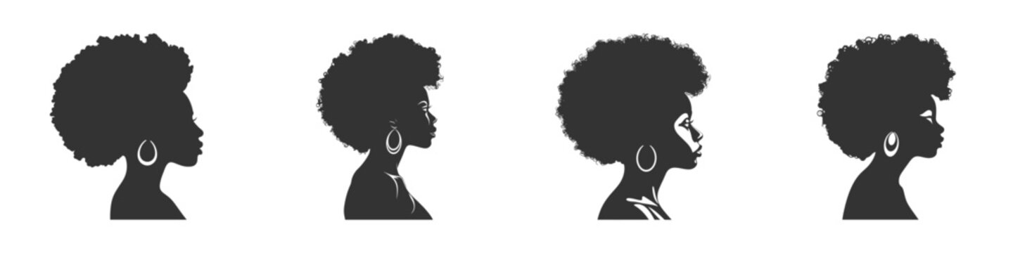 Silhouette of black woman with afro hair. Vector illustration