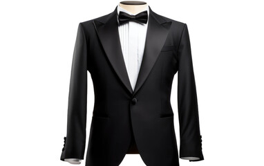 Brand New Black Dinner Jacket Isolated On Transparent Background PNG.