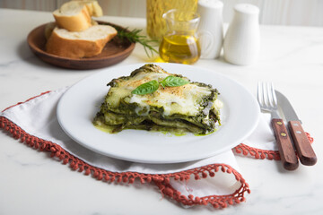 Green pesto lasagna italian peruvian gourmet comfort food