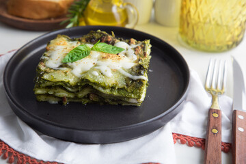 Green pesto lasagna italian peruvian gourmet comfort food