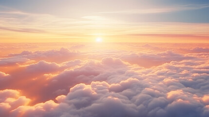 An aerial shot above beautiful sunset clouds