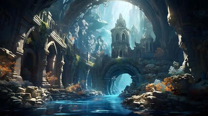 Fantasy underwater world. 3D illustration. 3D CG. High resolution.