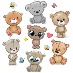 Cute Cartoon Teddy Bears on a white background