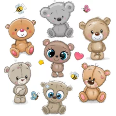 Fotobehang Cute Cartoon Teddy Bears on a white background © reginast777
